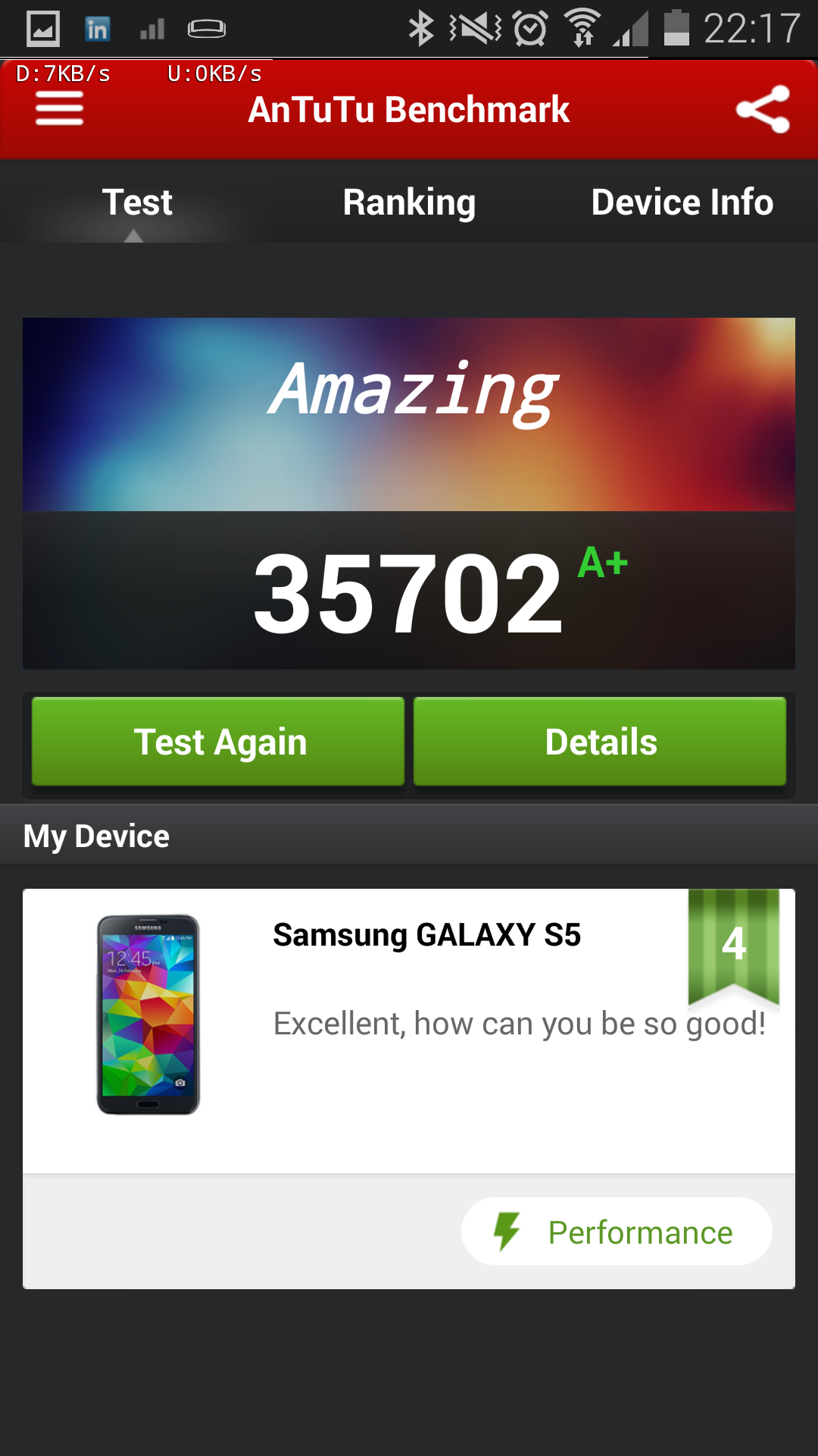 YCP reviews Samsung Galaxys S5 performance antutu benchmark score 35702